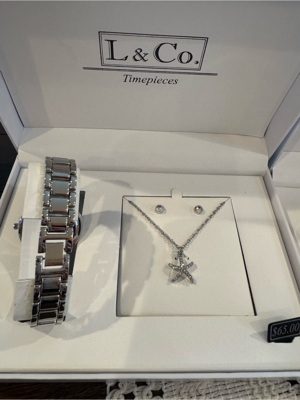L & Co. Silver Crystal Accent Watch and Necklace Set - Picture 3 of 4
